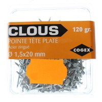Pointes tête plate acier zingué Ø 1,5x20 mm 120 gr COGEX