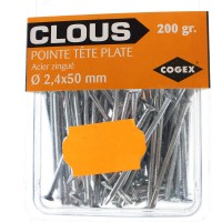 Pointes tête plate acier zingué Ø 2,4x50 mm 200 gr COGEX