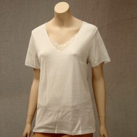 T-shirt blanc manches courtes col brodé Achel