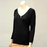 T-shirt noir brodé écru manches longues Achel